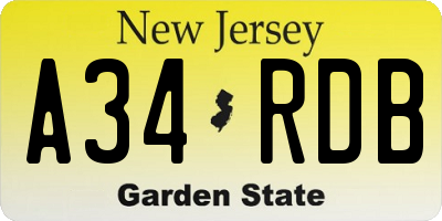 NJ license plate A34RDB