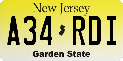 NJ license plate A34RDI