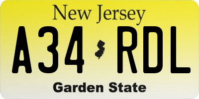 NJ license plate A34RDL