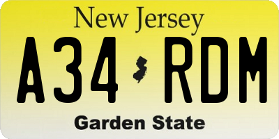 NJ license plate A34RDM