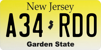 NJ license plate A34RDO