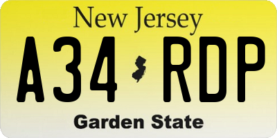 NJ license plate A34RDP