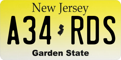 NJ license plate A34RDS
