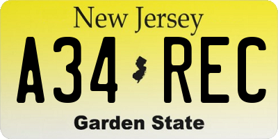 NJ license plate A34REC