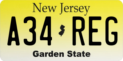 NJ license plate A34REG