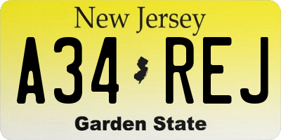 NJ license plate A34REJ