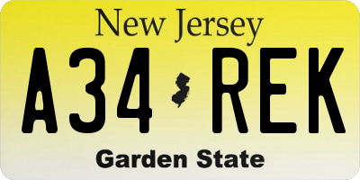 NJ license plate A34REK