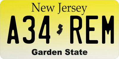 NJ license plate A34REM