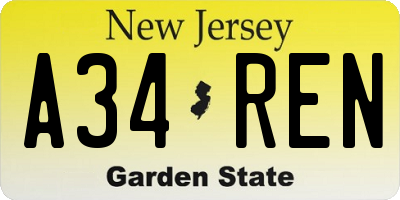 NJ license plate A34REN