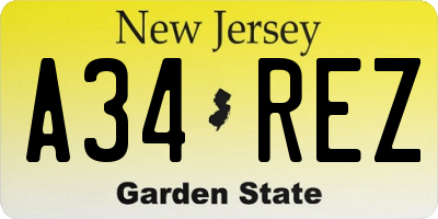 NJ license plate A34REZ