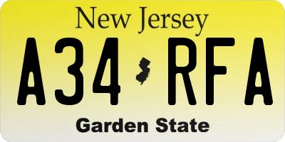 NJ license plate A34RFA