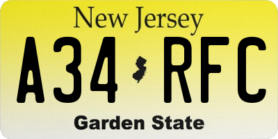 NJ license plate A34RFC