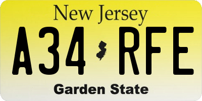 NJ license plate A34RFE