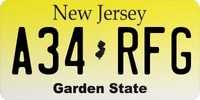 NJ license plate A34RFG