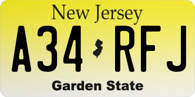 NJ license plate A34RFJ