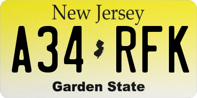 NJ license plate A34RFK