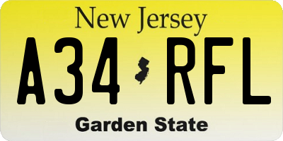 NJ license plate A34RFL
