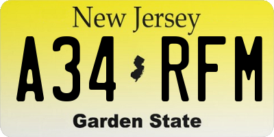 NJ license plate A34RFM