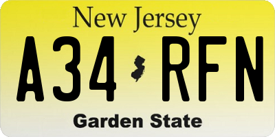 NJ license plate A34RFN