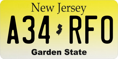 NJ license plate A34RFO