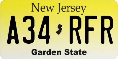 NJ license plate A34RFR