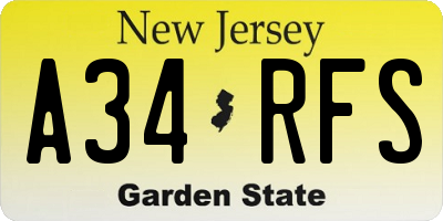NJ license plate A34RFS