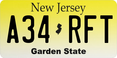 NJ license plate A34RFT
