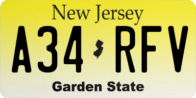 NJ license plate A34RFV