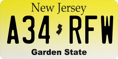 NJ license plate A34RFW