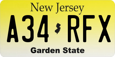 NJ license plate A34RFX