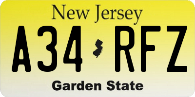NJ license plate A34RFZ