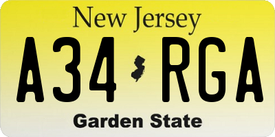 NJ license plate A34RGA