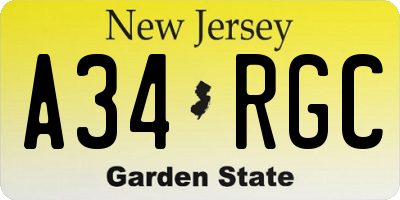 NJ license plate A34RGC