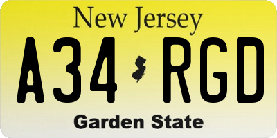 NJ license plate A34RGD