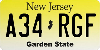 NJ license plate A34RGF