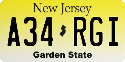 NJ license plate A34RGI