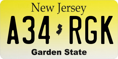 NJ license plate A34RGK