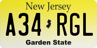 NJ license plate A34RGL