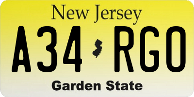 NJ license plate A34RGO