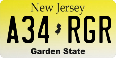 NJ license plate A34RGR