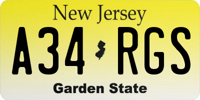 NJ license plate A34RGS