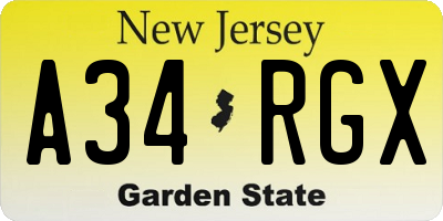 NJ license plate A34RGX