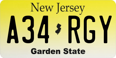 NJ license plate A34RGY