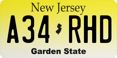 NJ license plate A34RHD