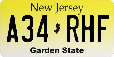 NJ license plate A34RHF