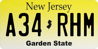 NJ license plate A34RHM