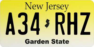 NJ license plate A34RHZ