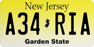 NJ license plate A34RIA