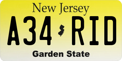 NJ license plate A34RID