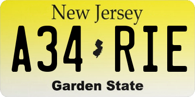 NJ license plate A34RIE